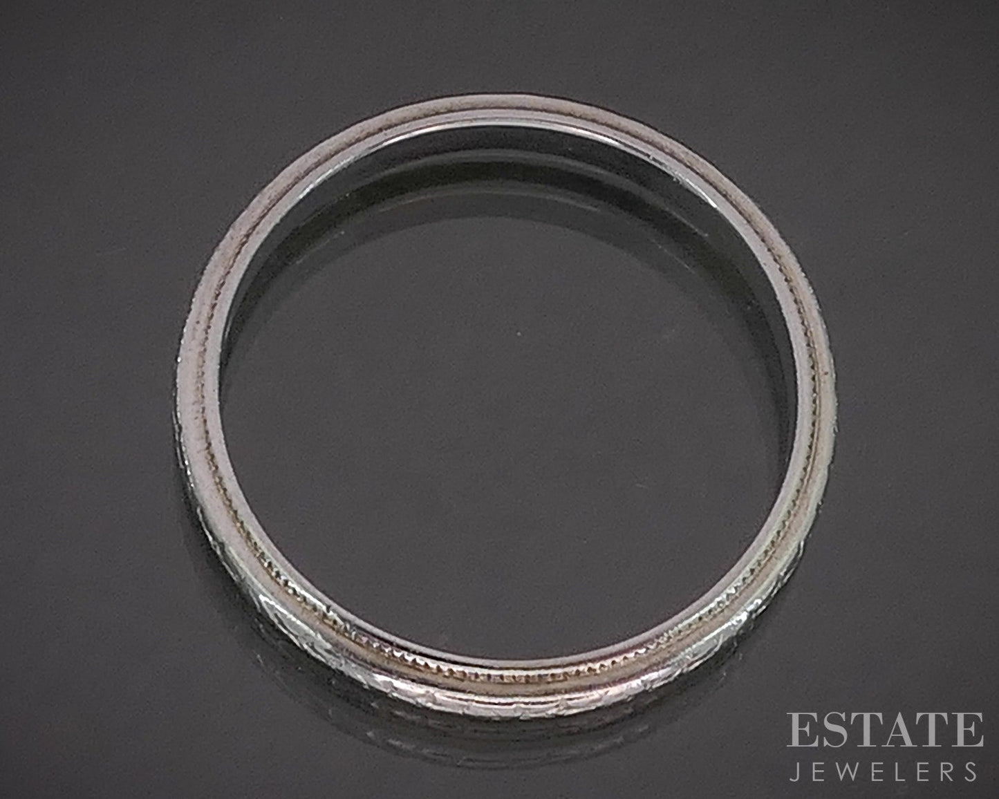 Antique 18k White Gold 2mm Engraved Ladies Wedding Band 1.8g p15354b