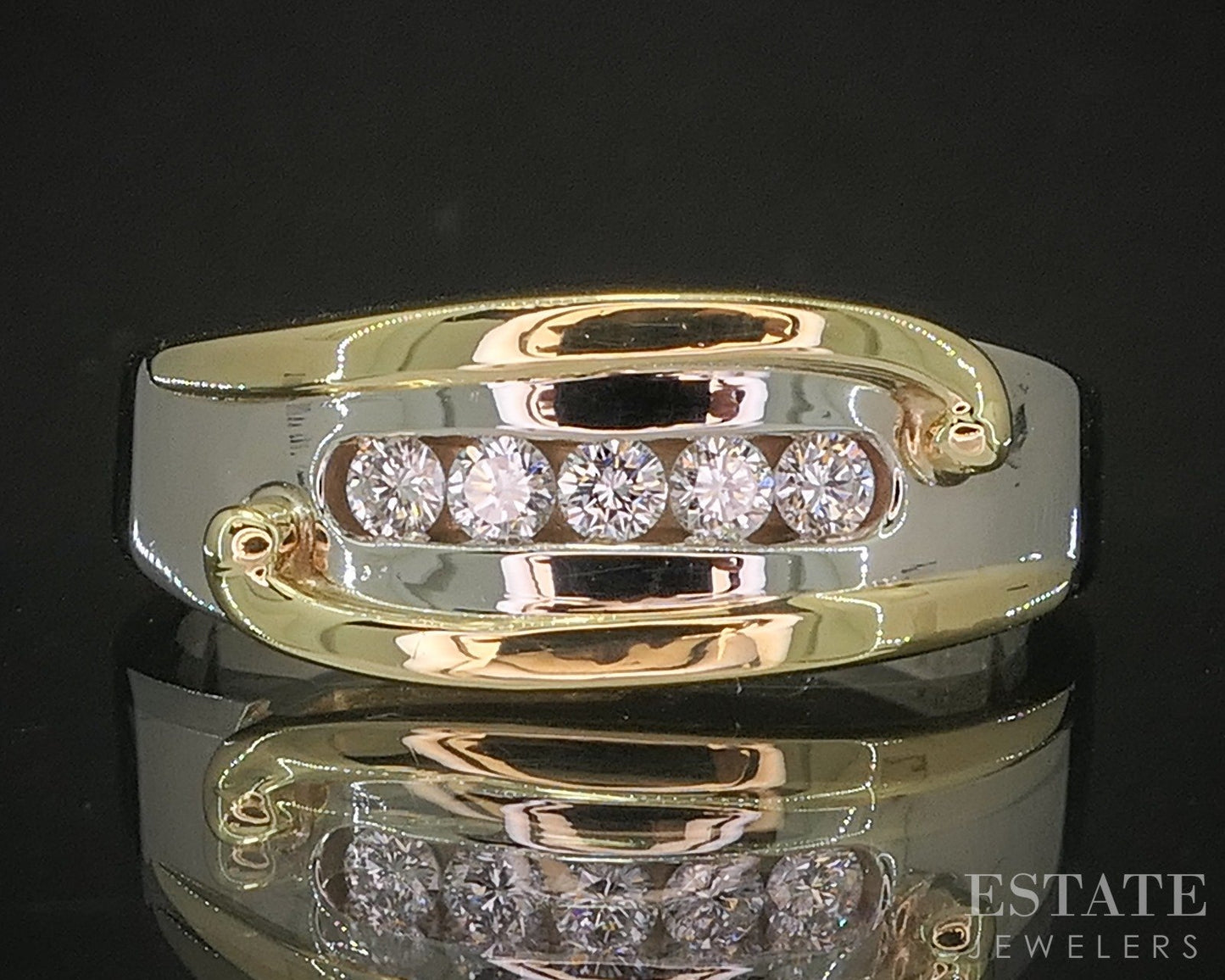 18k & 14k Two Tone Gold Natural .15ctw Diamond Ladies Band Ring 6.8g p16063b