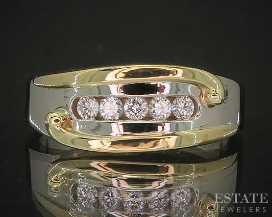 18k & 14k Two Tone Gold Natural .15ctw Diamond Ladies Band Ring 6.8g p16063b