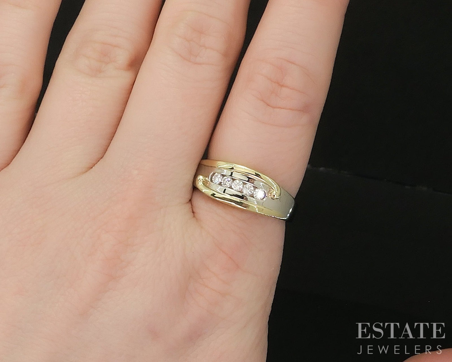 18k & 14k Two Tone Gold Natural .15ctw Diamond Ladies Band Ring 6.8g p16063b