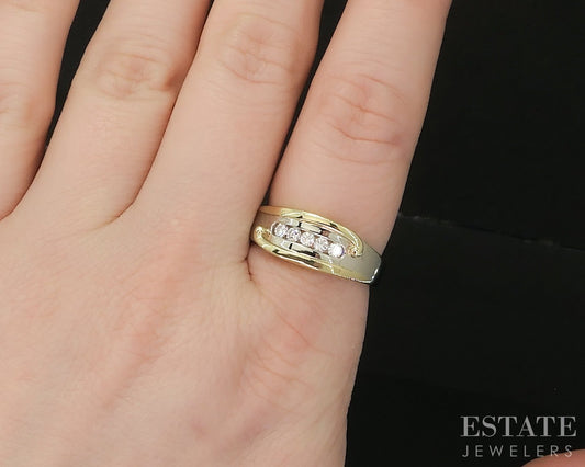 18k & 14k Two Tone Gold Natural .15ctw Diamond Ladies Band Ring 6.8g p16063b