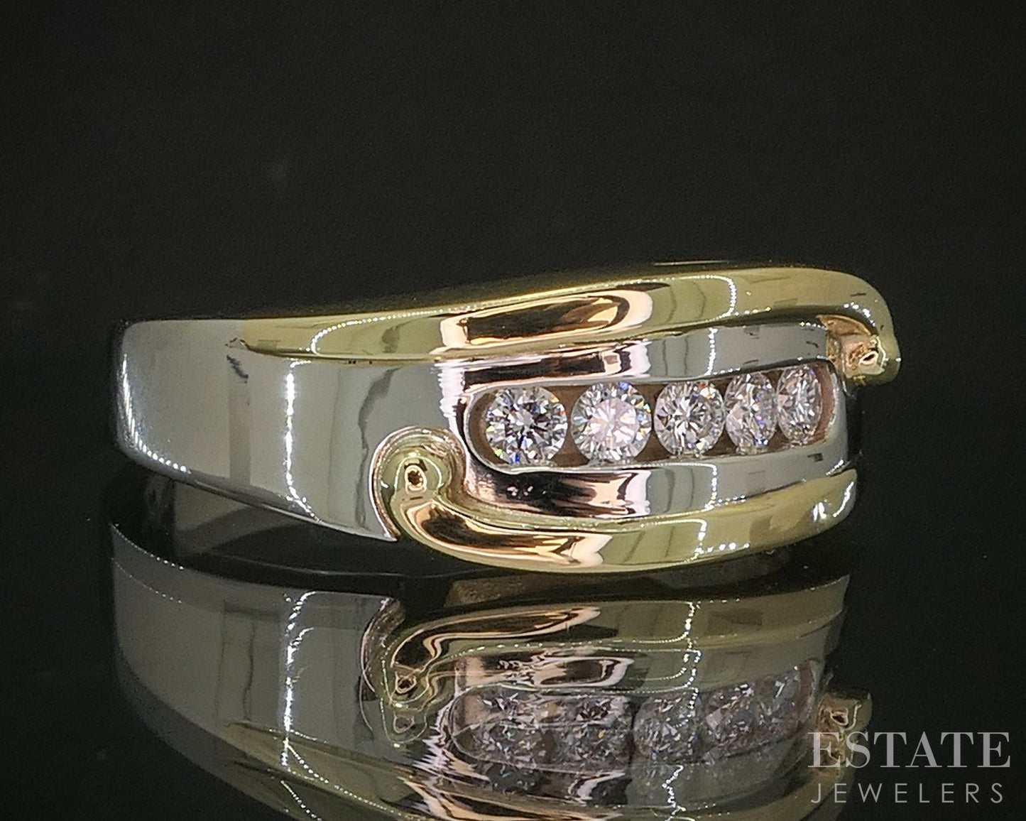 18k & 14k Two Tone Gold Natural .15ctw Diamond Ladies Band Ring 6.8g p16063b