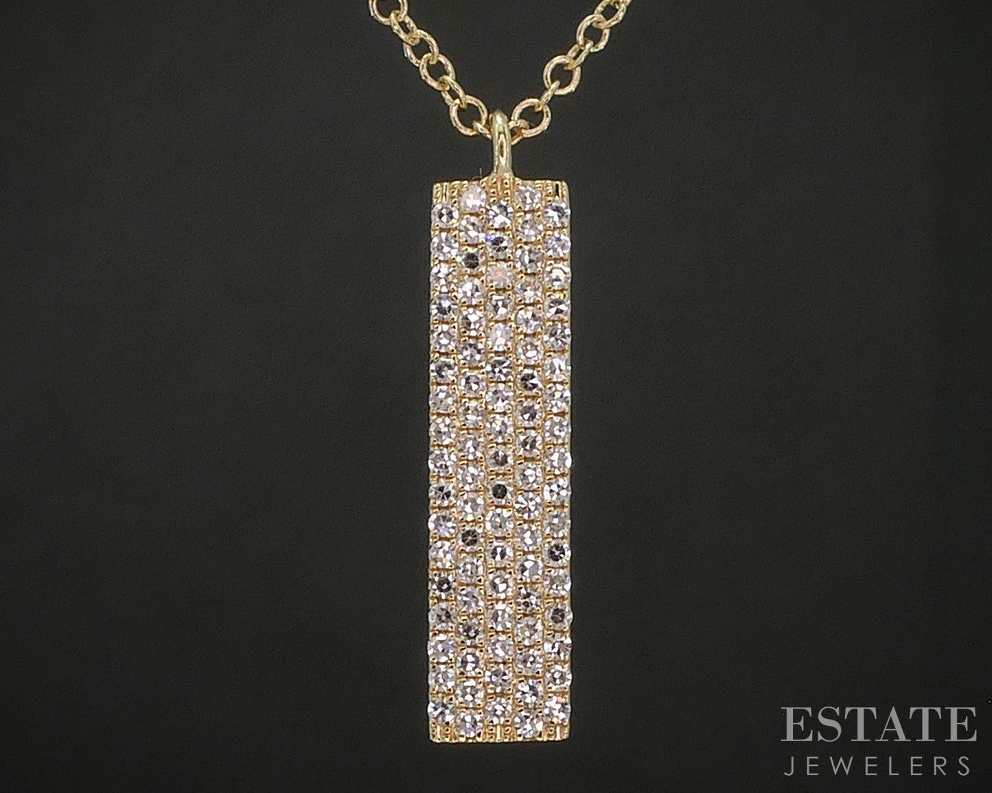 14k Yellow Gold Natural .25ctw Diamond Rectangle Necklace 2.3g 18"L p15507b