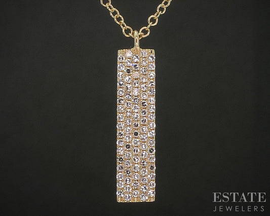 14k Yellow Gold Natural .25ctw Diamond Rectangle Necklace 2.3g 18"L p15507b