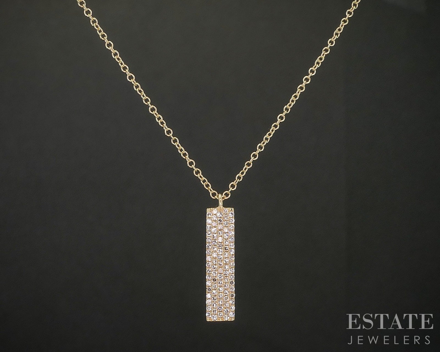 14k Yellow Gold Natural .25ctw Diamond Rectangle Necklace 2.3g 18"L p15507b