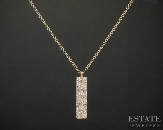 14k Yellow Gold Natural .25ctw Diamond Rectangle Necklace 2.3g 18"L p15507b