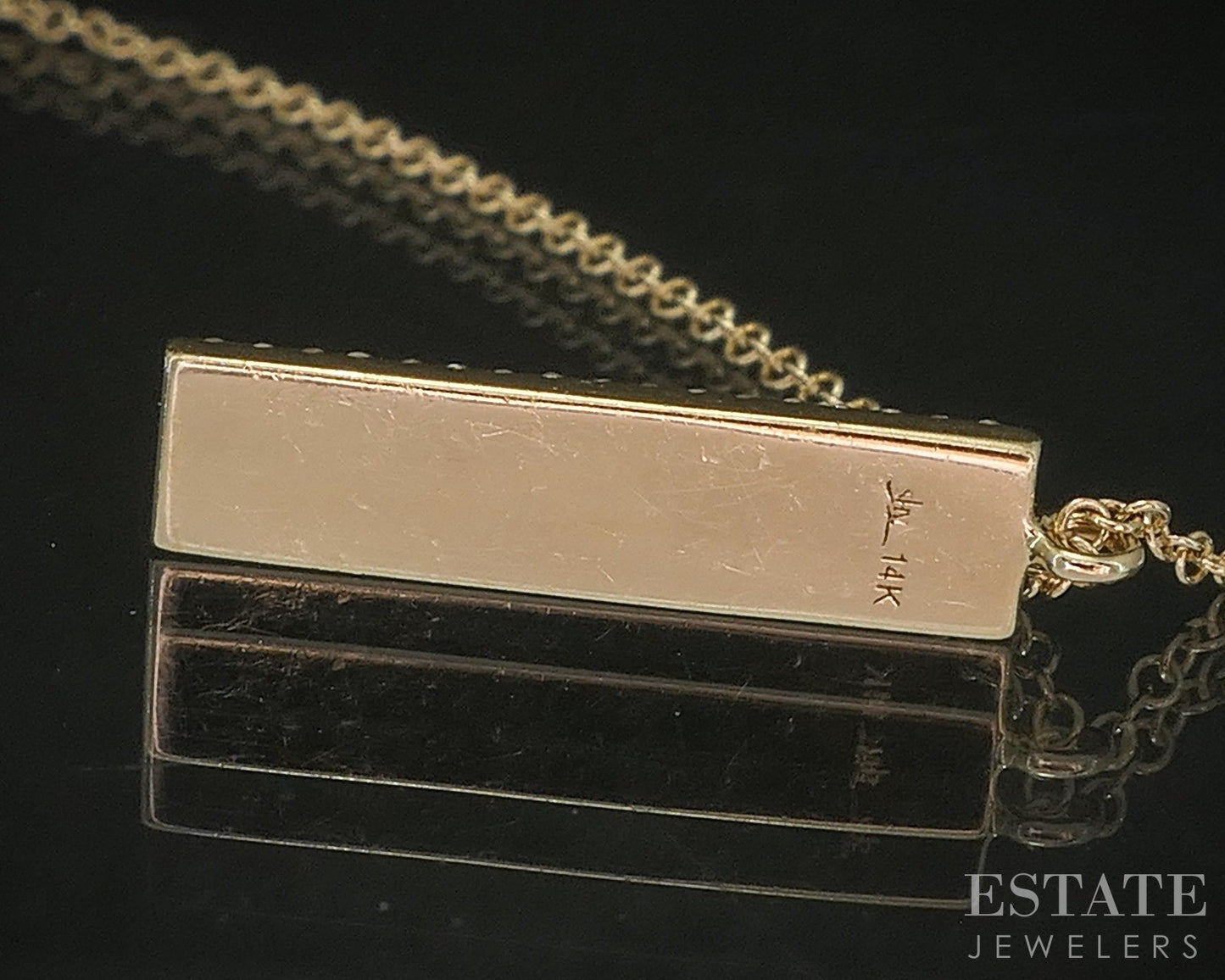 14k Yellow Gold Natural .25ctw Diamond Rectangle Necklace 2.3g 18"L p15507b