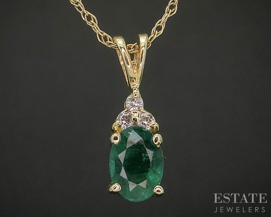 14k Yellow Gold Natural Emerald & Diamond Ladies Necklace 1.6g 18"L p16134b