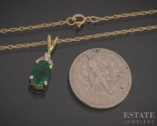 14k Yellow Gold Natural Emerald & Diamond Ladies Necklace 1.6g 18"L p16134b