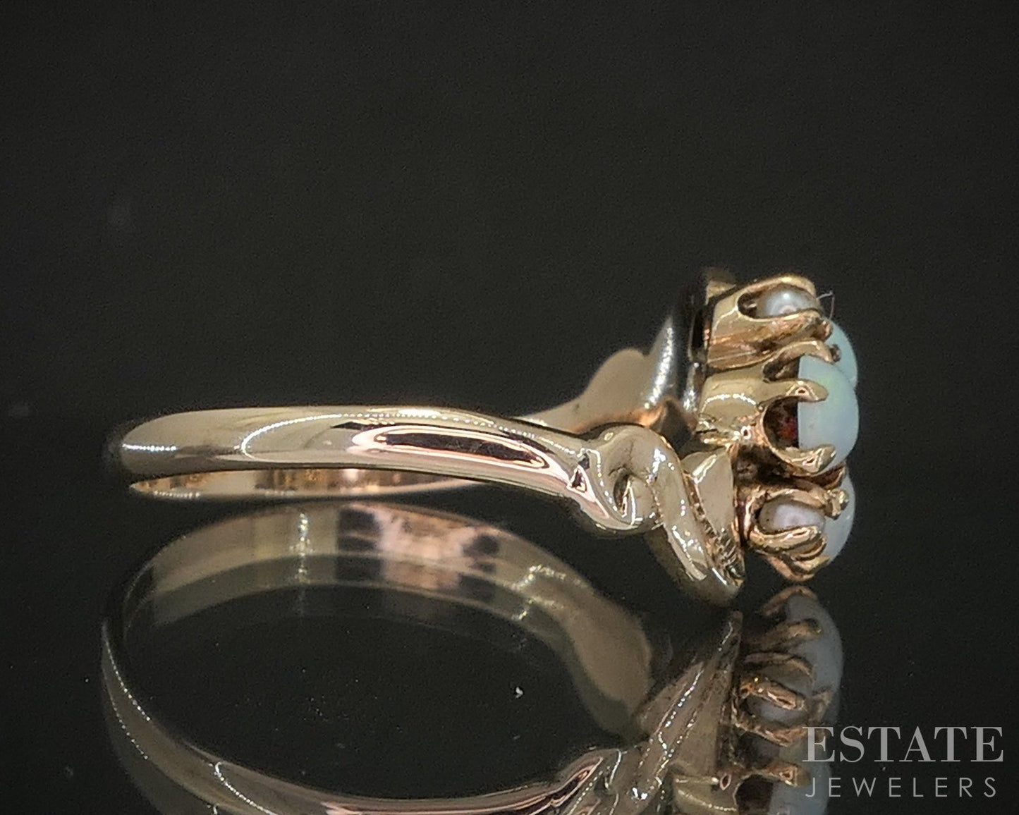 Antique 10k Yellow Gold Natural Opal & Seed Pearl Bypass Ring 1.5g p15822b