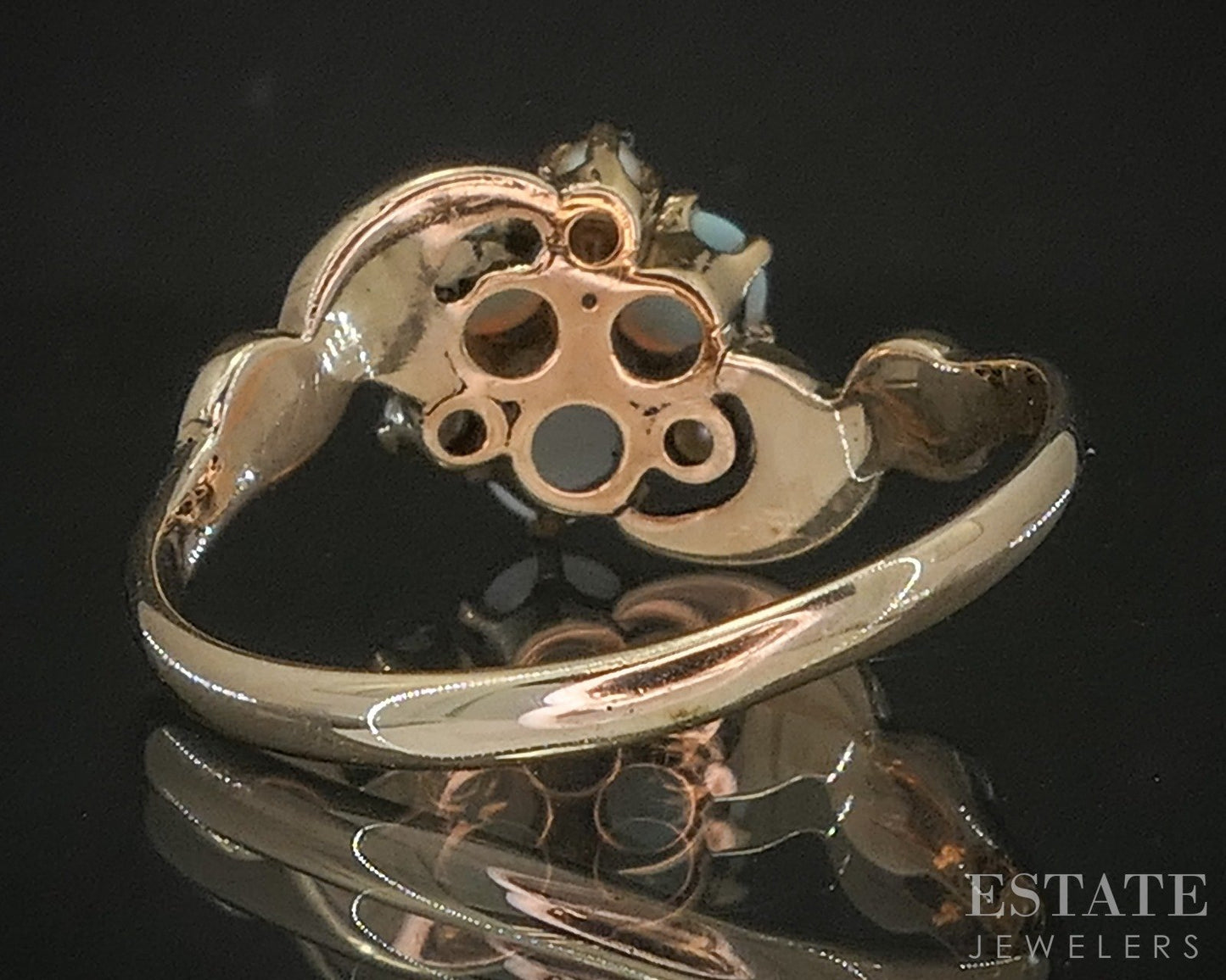 Antique 10k Yellow Gold Natural Opal & Seed Pearl Bypass Ring 1.5g p15822b