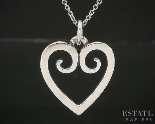 Sterling Silver James Avery Scrolled Heart Cable Link Necklace 3.5g p16139b