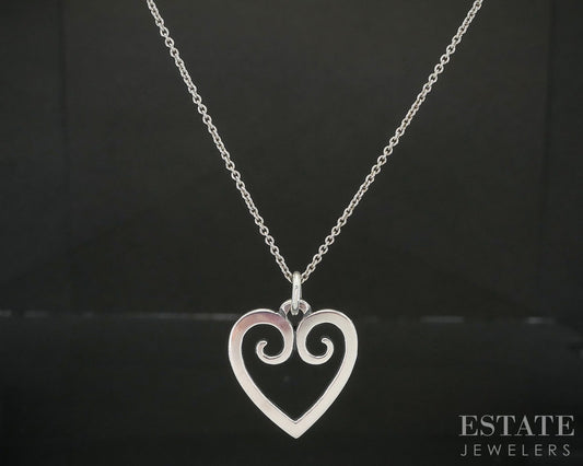 Sterling Silver James Avery Scrolled Heart Cable Link Necklace 3.5g p16139b