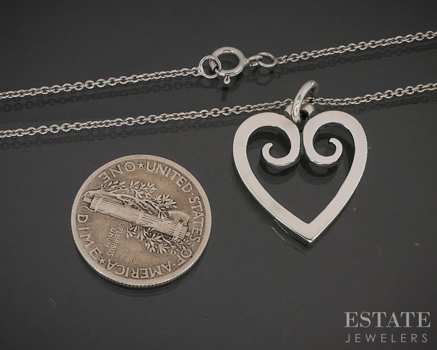 Sterling Silver James Avery Scrolled Heart Cable Link Necklace 3.5g p16139b