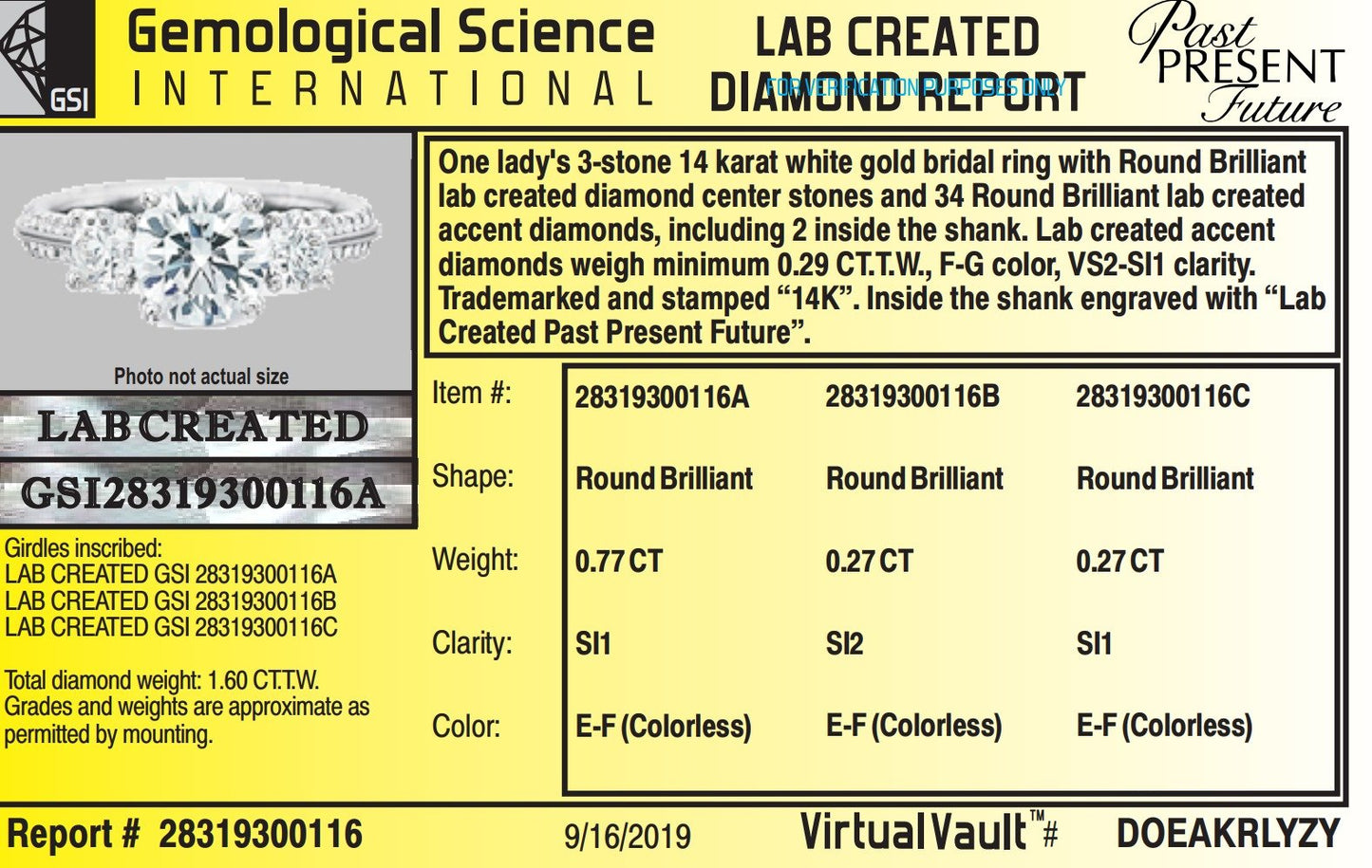14k White Gold Round GSI Lab Created 1.60ctw Diamond Engagement Ring 3g p15910b