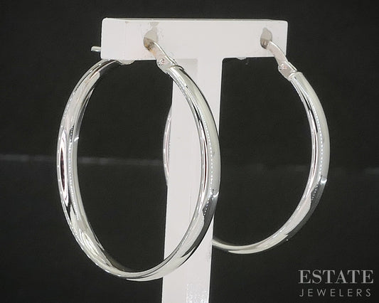 10k White Gold 2.9mm Smooth Hoop Ladies Earrings 1.6g p20861