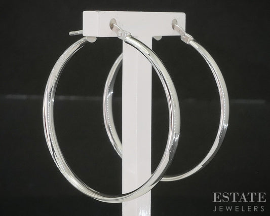 10k White Gold 3mm Smooth Hoop Ladies Earrings 1.8g p20862