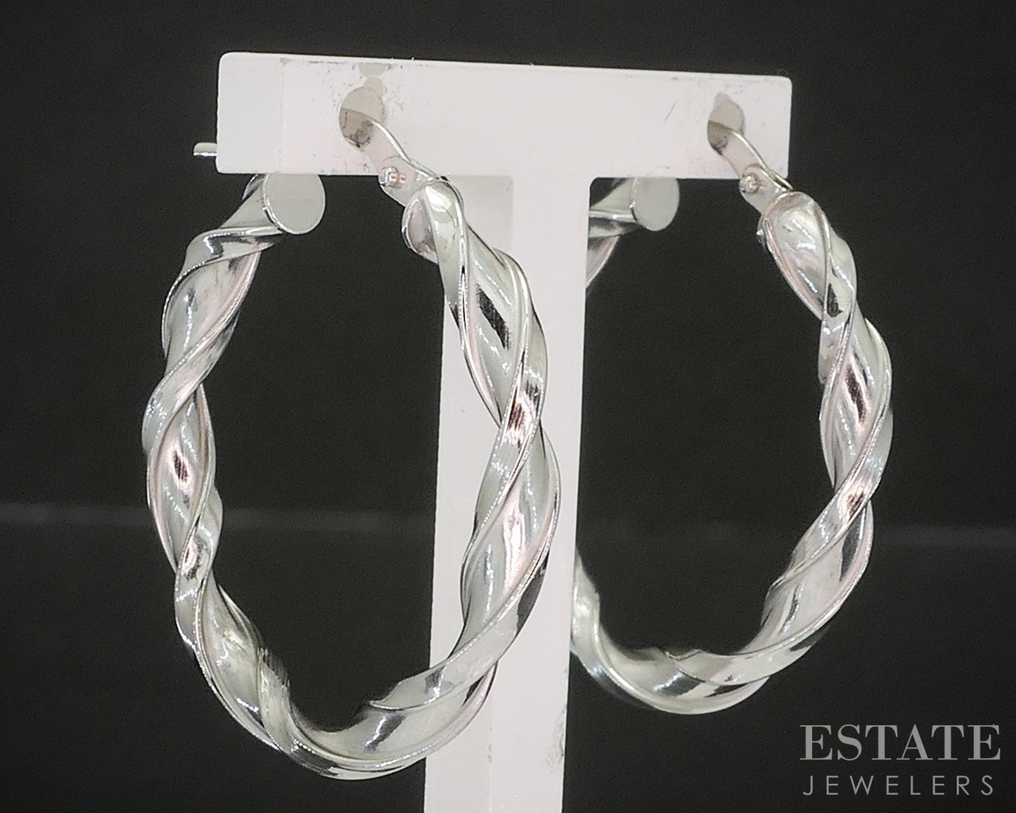 10k White Gold Twisted Hoop Ladies Earrings 1.5g p20858