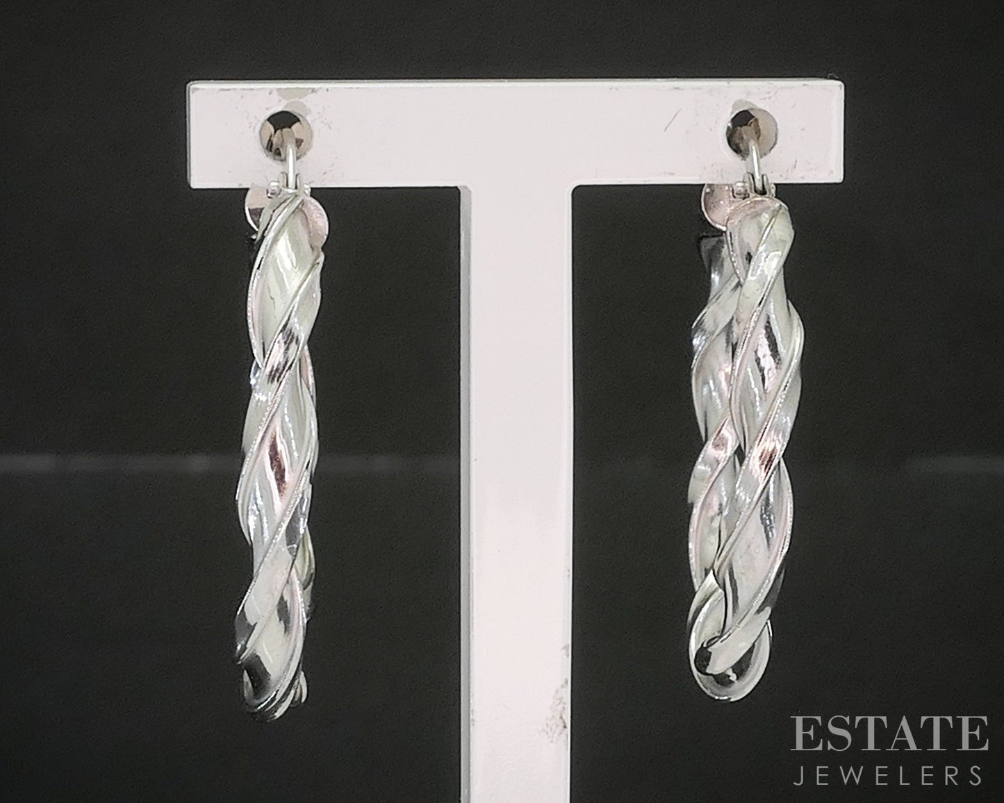 10k White Gold Twisted Hoop Ladies Earrings 1.5g p20858