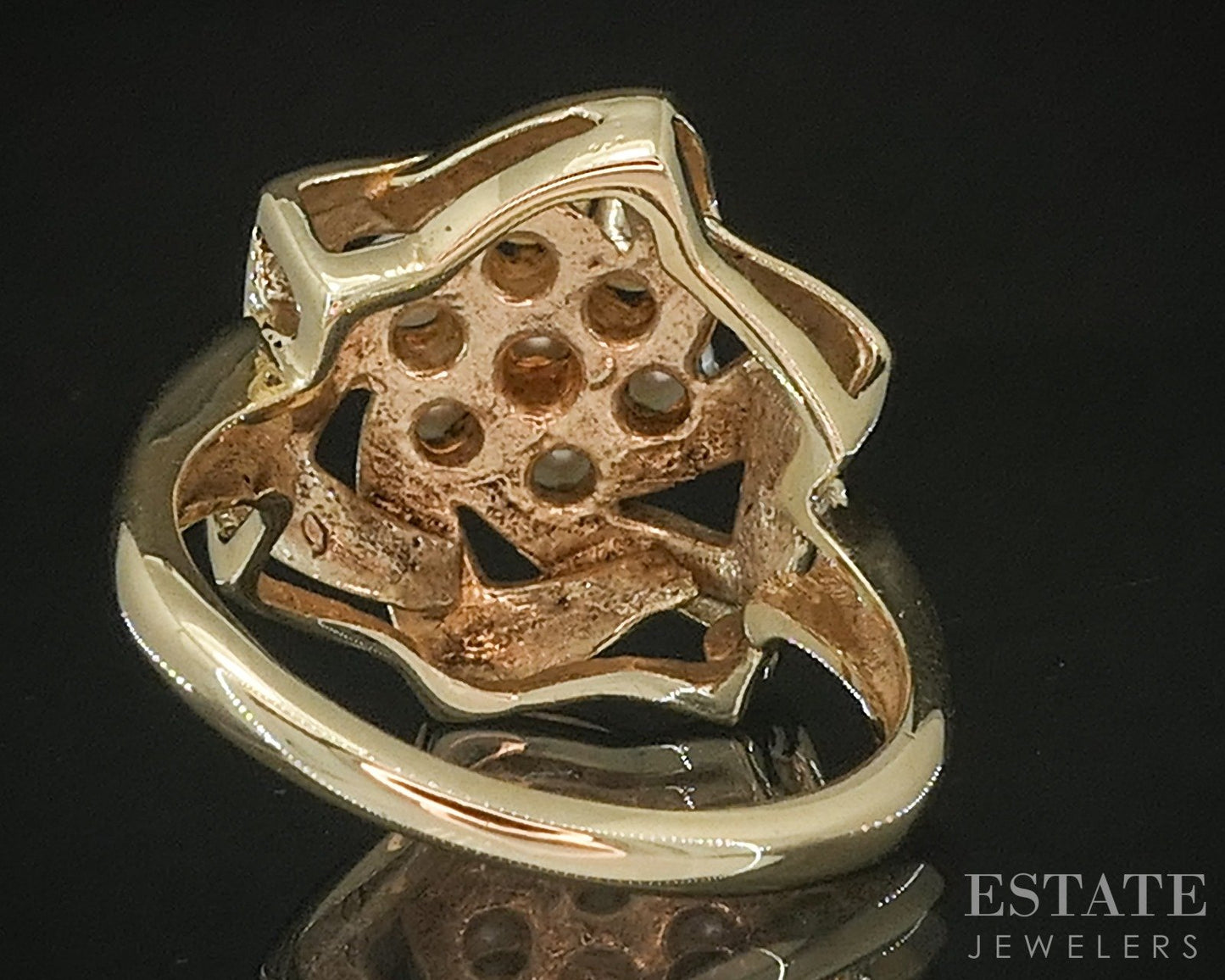 Antique 10k Yellow Gold Blue Enameled Seed Pearl Ladies Ring 5g p16876
