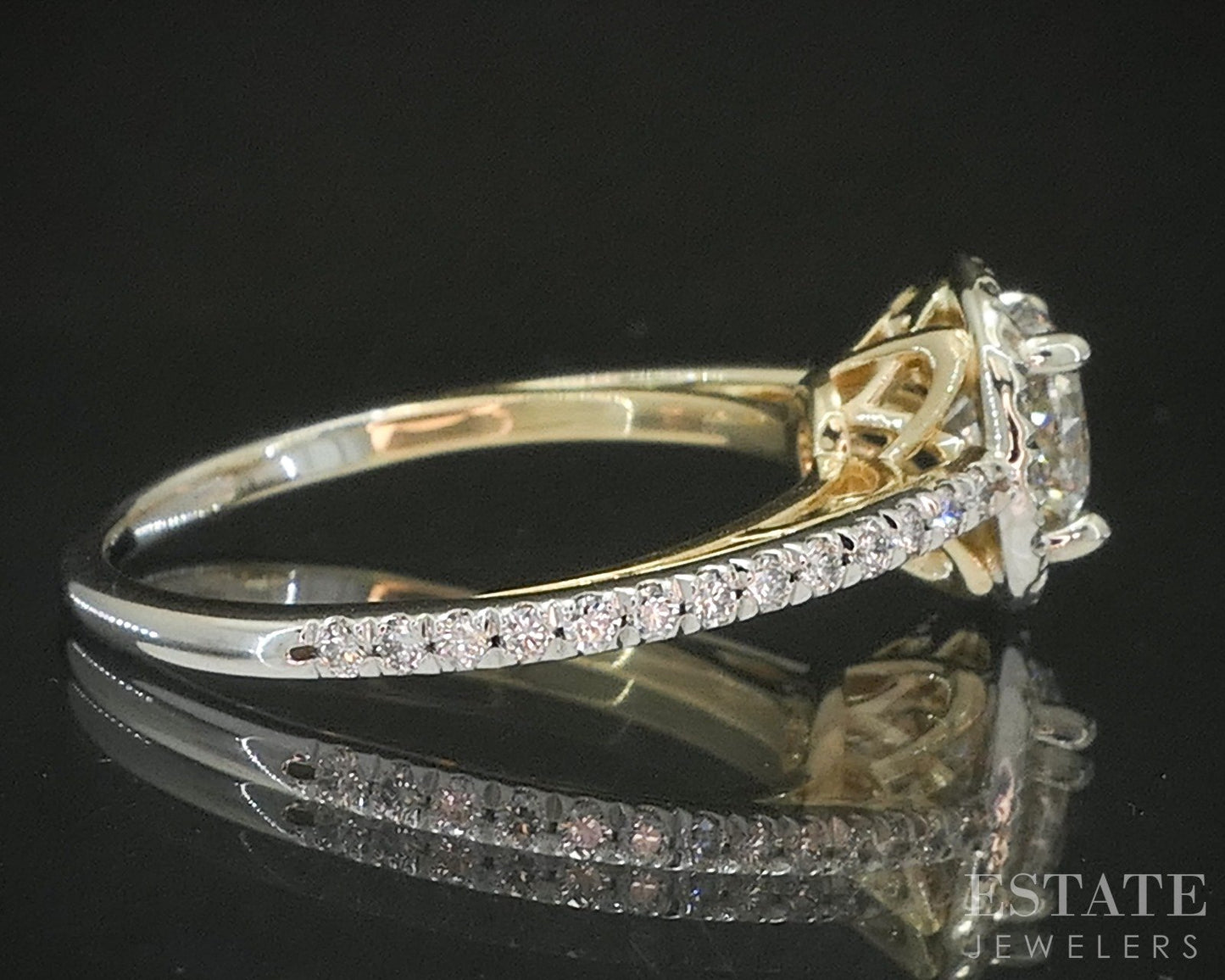 14k Yellow & White Gold Round Natural 1.60ctw Diamond Engagement Ring p18749