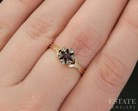 Antique Victorian 10k Yellow Gold Natural Ruby & Rose Cut Diamond Ring p17857