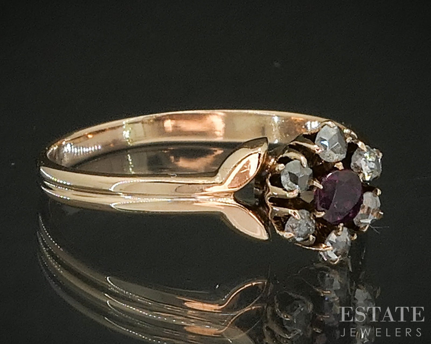 Antique Victorian 10k Yellow Gold Natural Ruby & Rose Cut Diamond Ring p17857