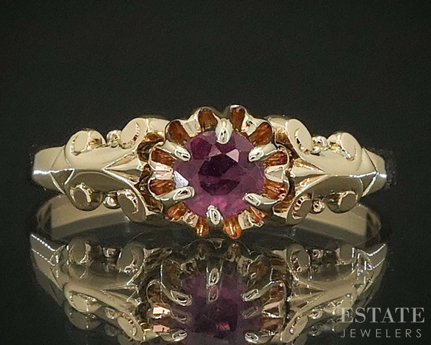 Antique Victorian 14k Yellow Gold Natural Ruby Solitaire Ring 1.8g p17834