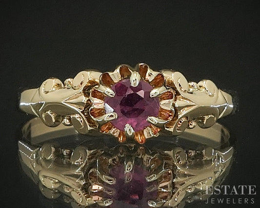 Antique Victorian 14k Yellow Gold Natural Ruby Solitaire Ring 1.8g p17834