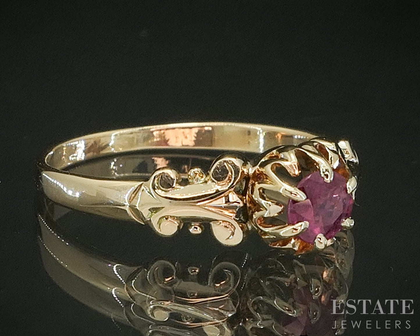 Antique Victorian 14k Yellow Gold Natural Ruby Solitaire Ring 1.8g p17834