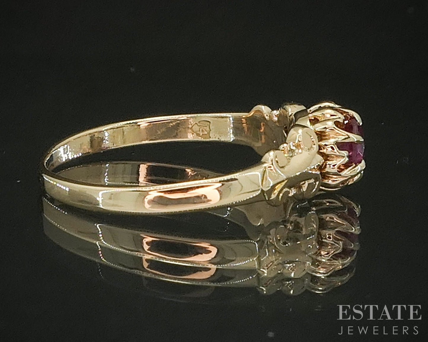 Antique Victorian 14k Yellow Gold Natural Ruby Solitaire Ring 1.8g p17834