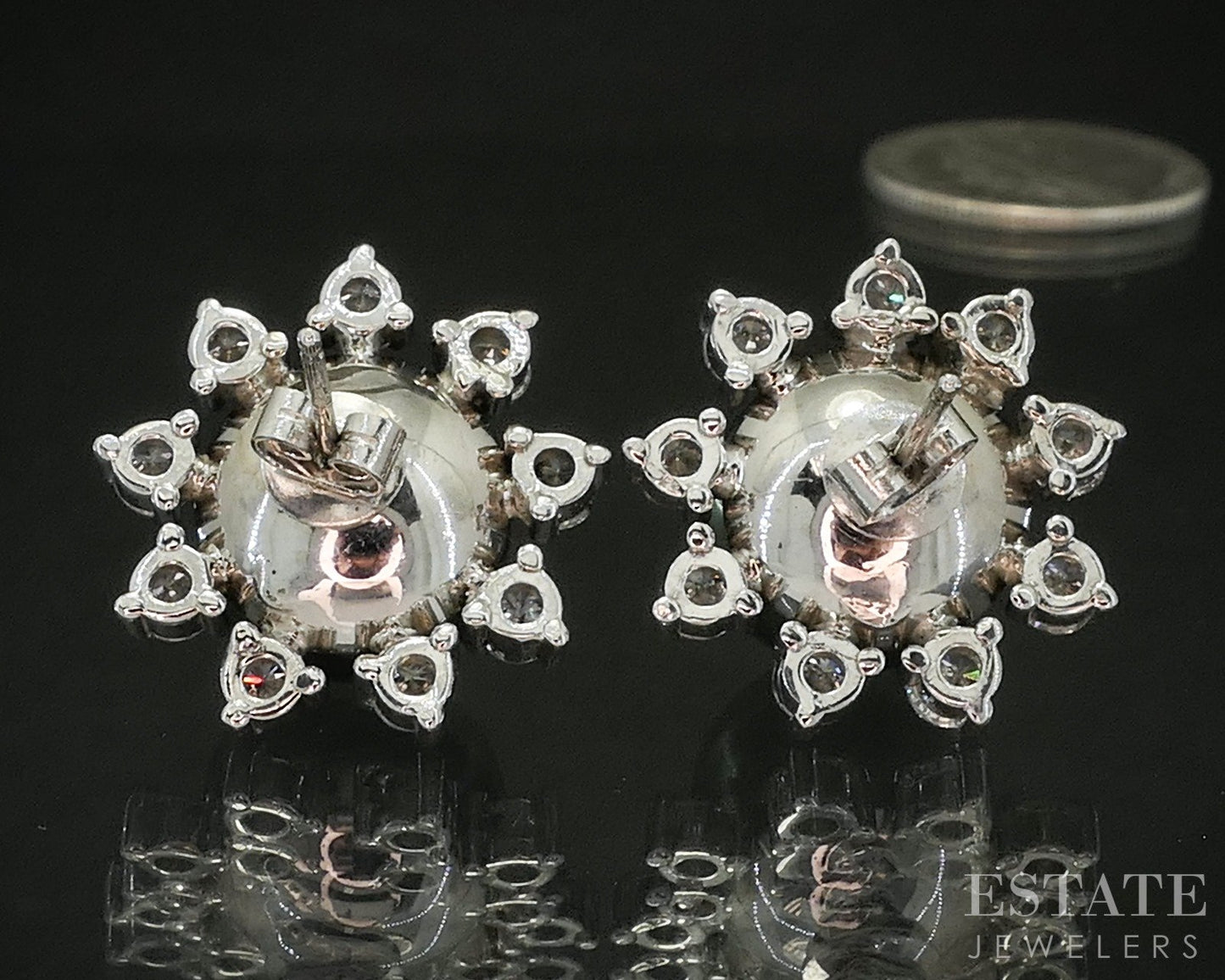 14k White Gold 11.1mm Tahitian Pearl & 1.44ctw Diamond Stud Earrings 9.8g p17971