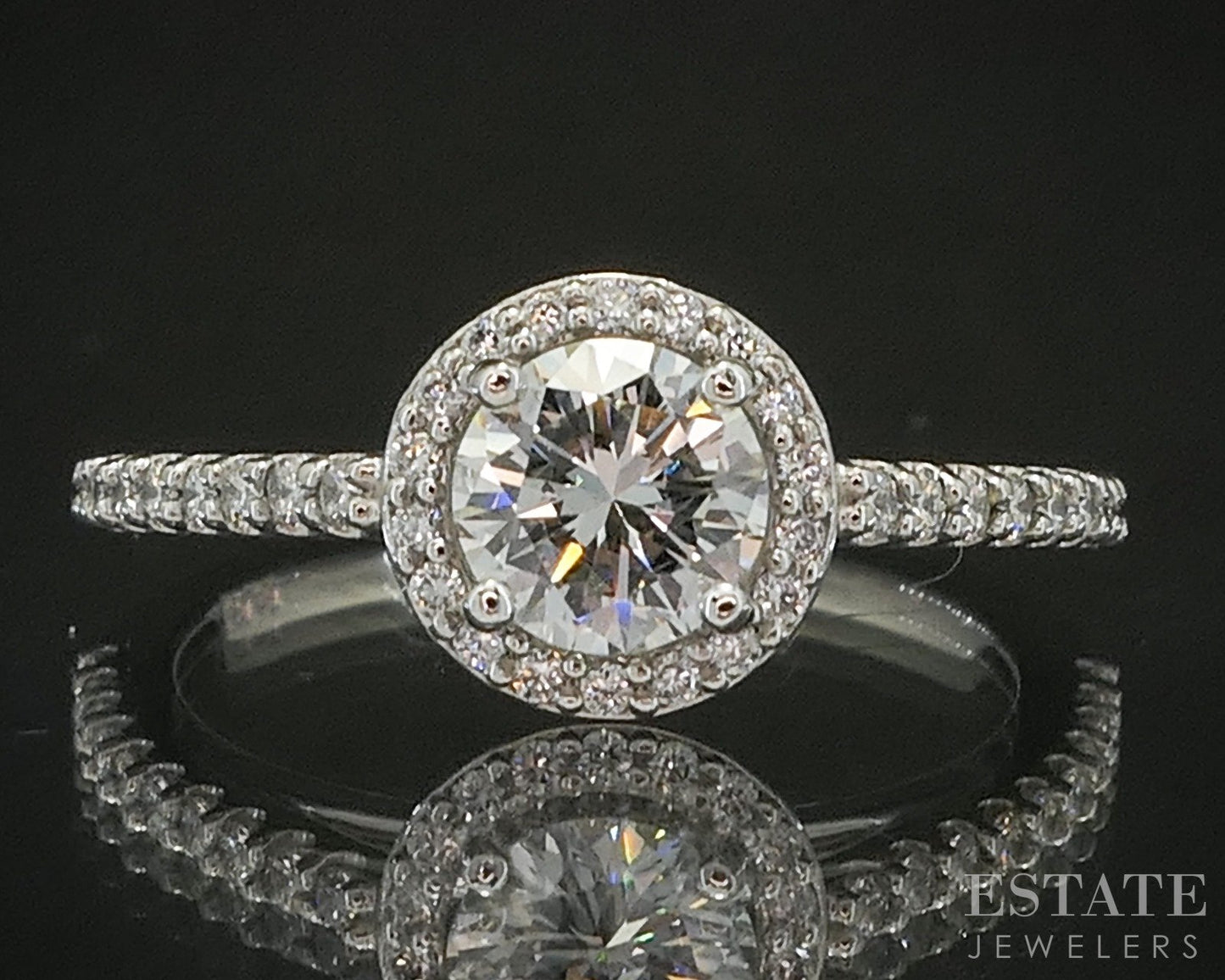 Platinum Round Natural .84ctw Diamond Halo Engagement Ring 4.1g p18746