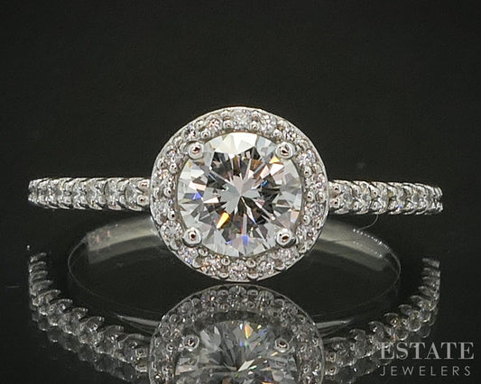 Platinum Round Natural .84ctw Diamond Halo Engagement Ring 4.1g p18746