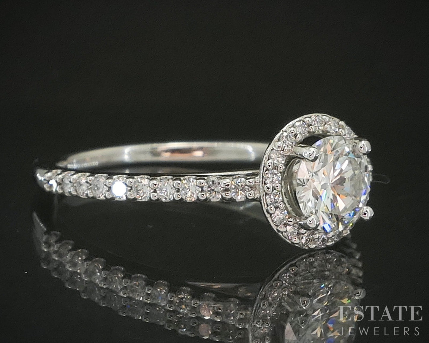 Platinum Round Natural .84ctw Diamond Halo Engagement Ring 4.1g p18746
