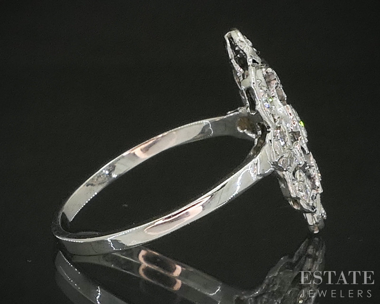 Antique Art Deco Platinum Natural .25ctw Diamond Filigree Shield Ring 3g p16716