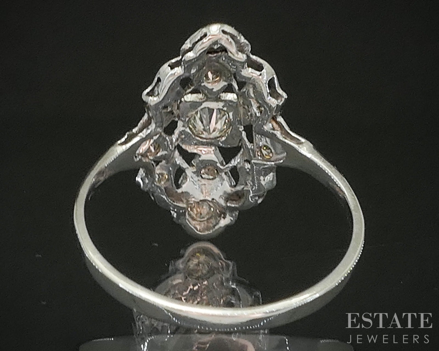 Antique Art Deco Platinum Natural .25ctw Diamond Filigree Shield Ring 3g p16716