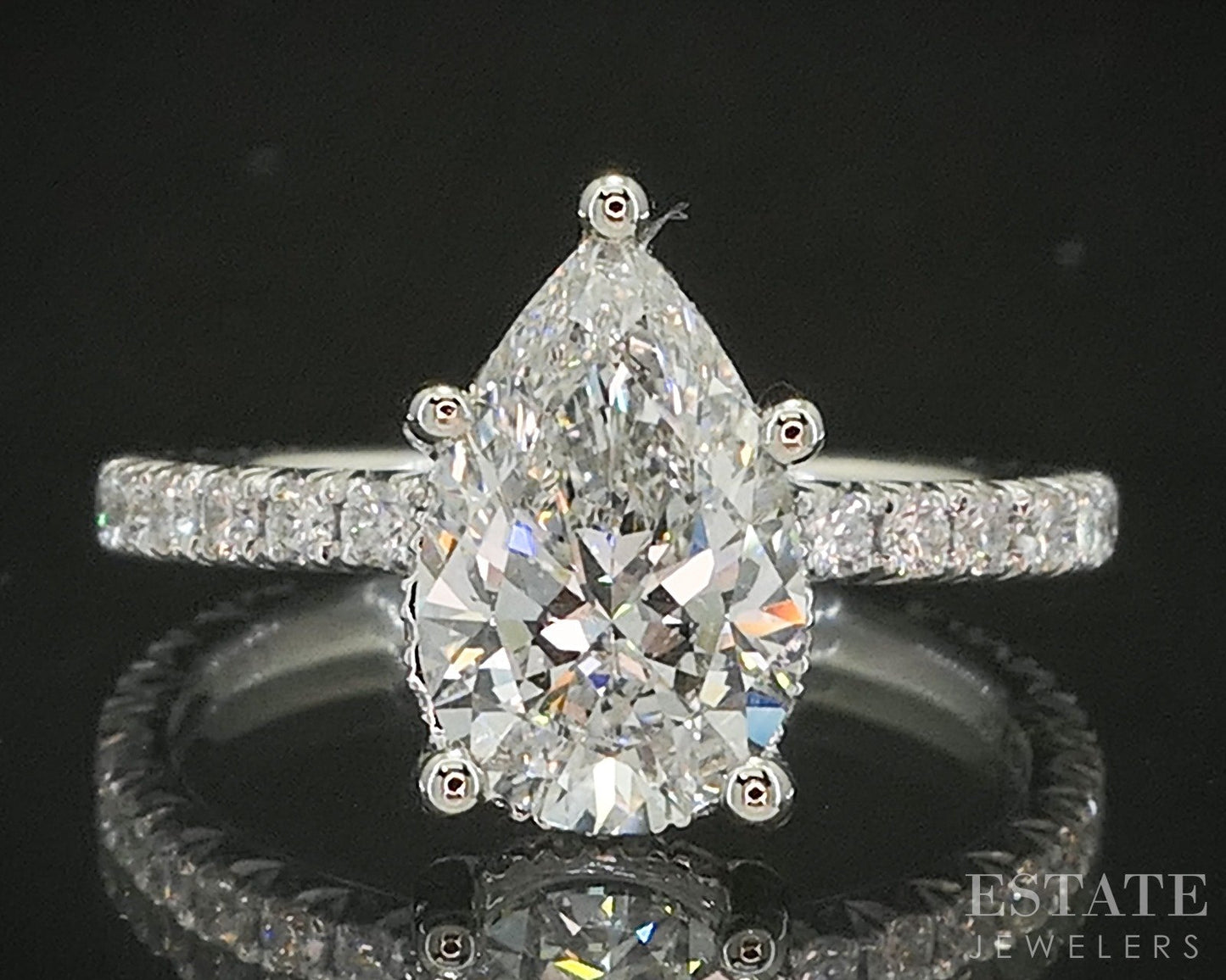 14k White Gold IGI Pear Lab Created 2.50ctw Diamond Engagement Ring p15767
