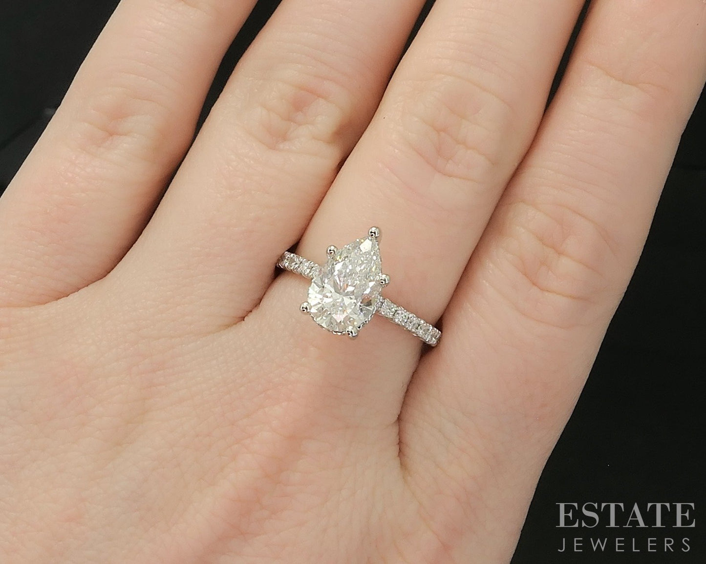 14k White Gold IGI Pear Lab Created 2.50ctw Diamond Engagement Ring p15767