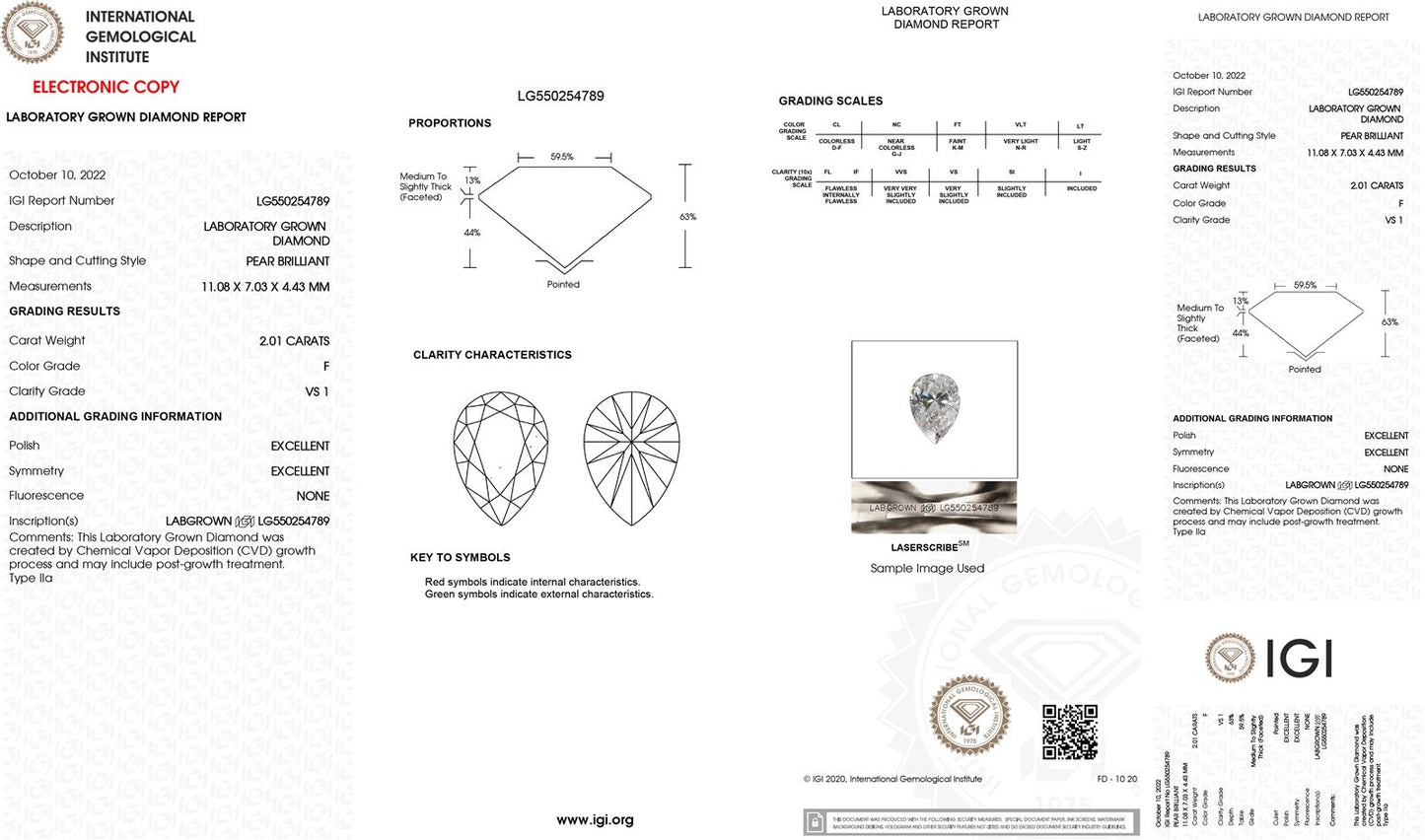 14k White Gold IGI Pear Lab Created 2.50ctw Diamond Engagement Ring p15767