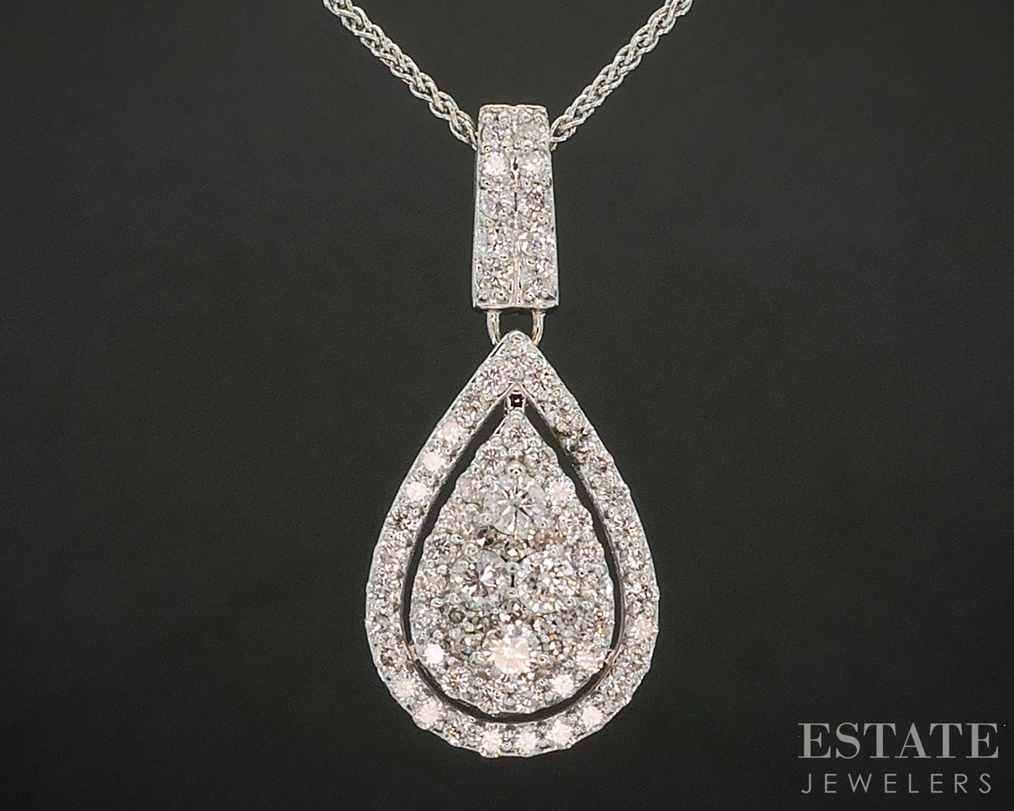 14k White Gold Natural 1.15ctw Diamond Teardrop Necklace 5.5g 20"L p71960