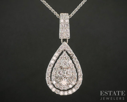 14k White Gold Natural 1.15ctw Diamond Teardrop Necklace 5.5g 20"L p71960