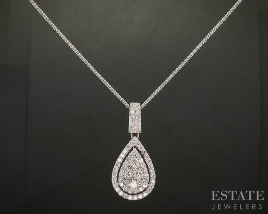 14k White Gold Natural 1.15ctw Diamond Teardrop Necklace 5.5g 20"L p71960