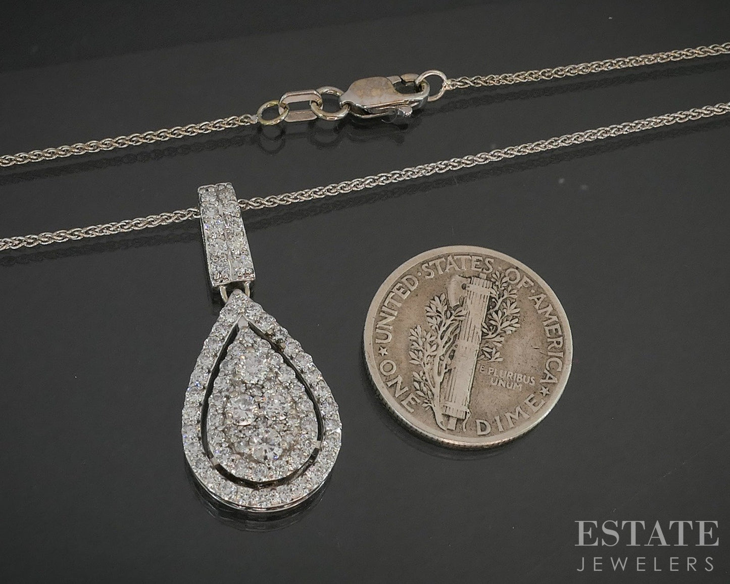 14k White Gold Natural 1.15ctw Diamond Teardrop Necklace 5.5g 20"L p71960