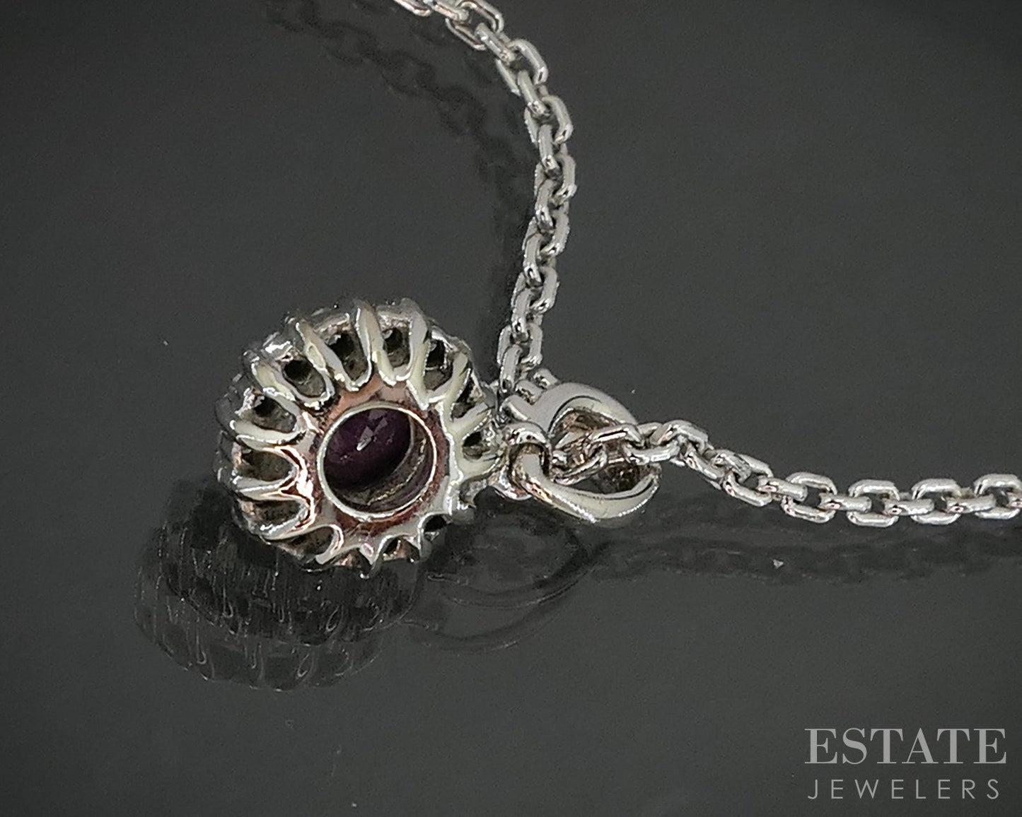 14k White Gold Natural Ruby & Diamond Halo Necklace 4.1g 18"L p19736