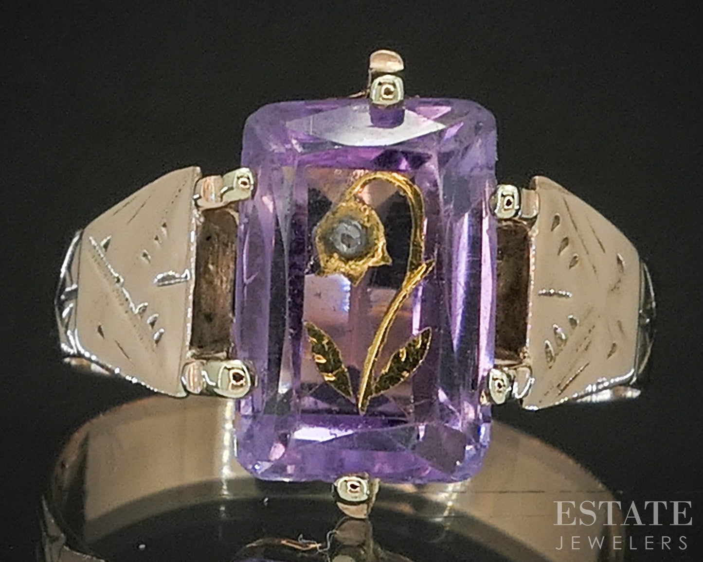Antique Victorian 10k Yellow Gold Natural Amethyst & Diamond Ring 2.9g p16646