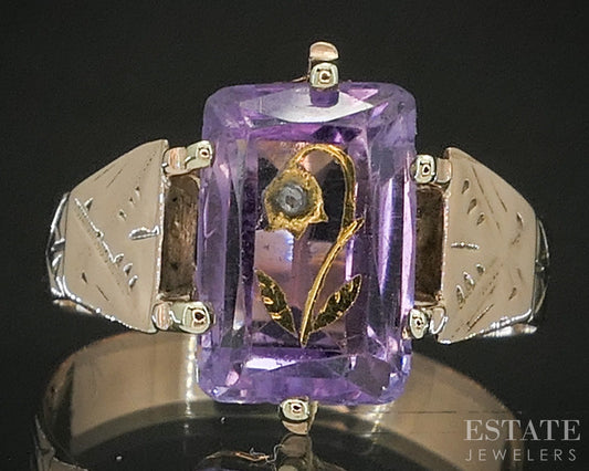 Antique Victorian 10k Yellow Gold Natural Amethyst & Diamond Ring 2.9g p16646