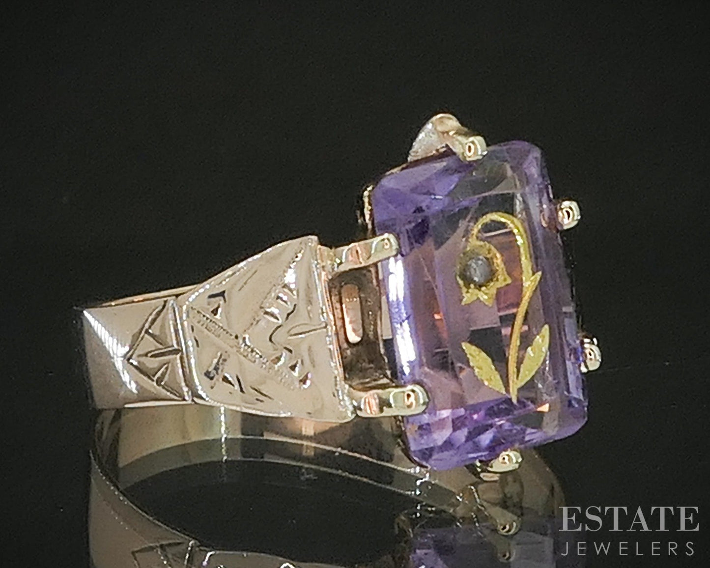 Antique Victorian 10k Yellow Gold Natural Amethyst & Diamond Ring 2.9g p16646