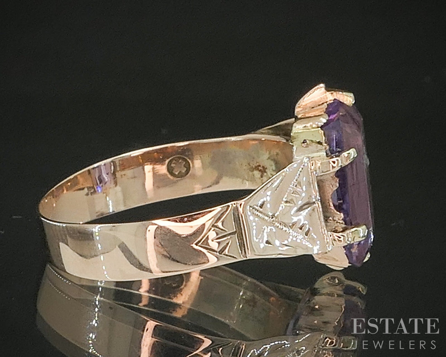 Antique Victorian 10k Yellow Gold Natural Amethyst & Diamond Ring 2.9g p16646