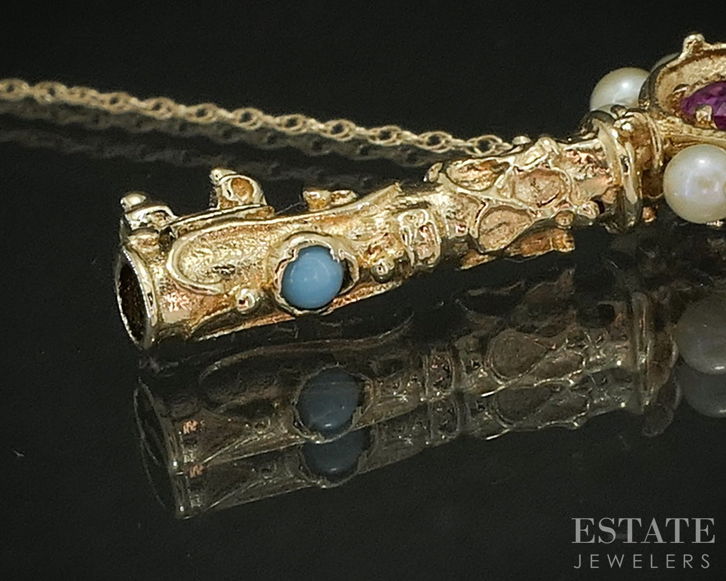 Antique Victorian 14k Yellow Gold Multi Gem Skeleton Key Necklace 2.6g p18783